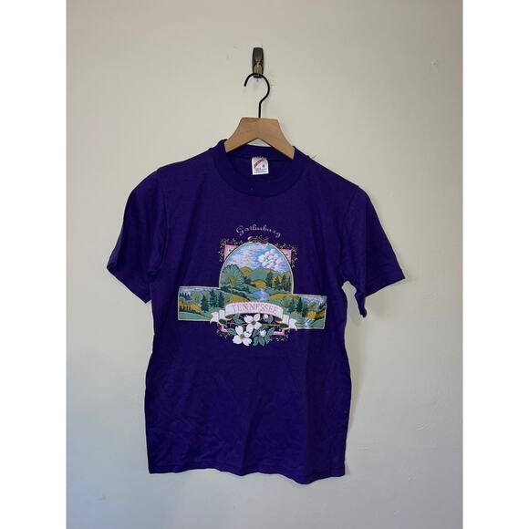 Vintage Tennessee Shirt Gatlinburg Purple Mountain Graphic Tee 90s Small - Picture 1 of 11